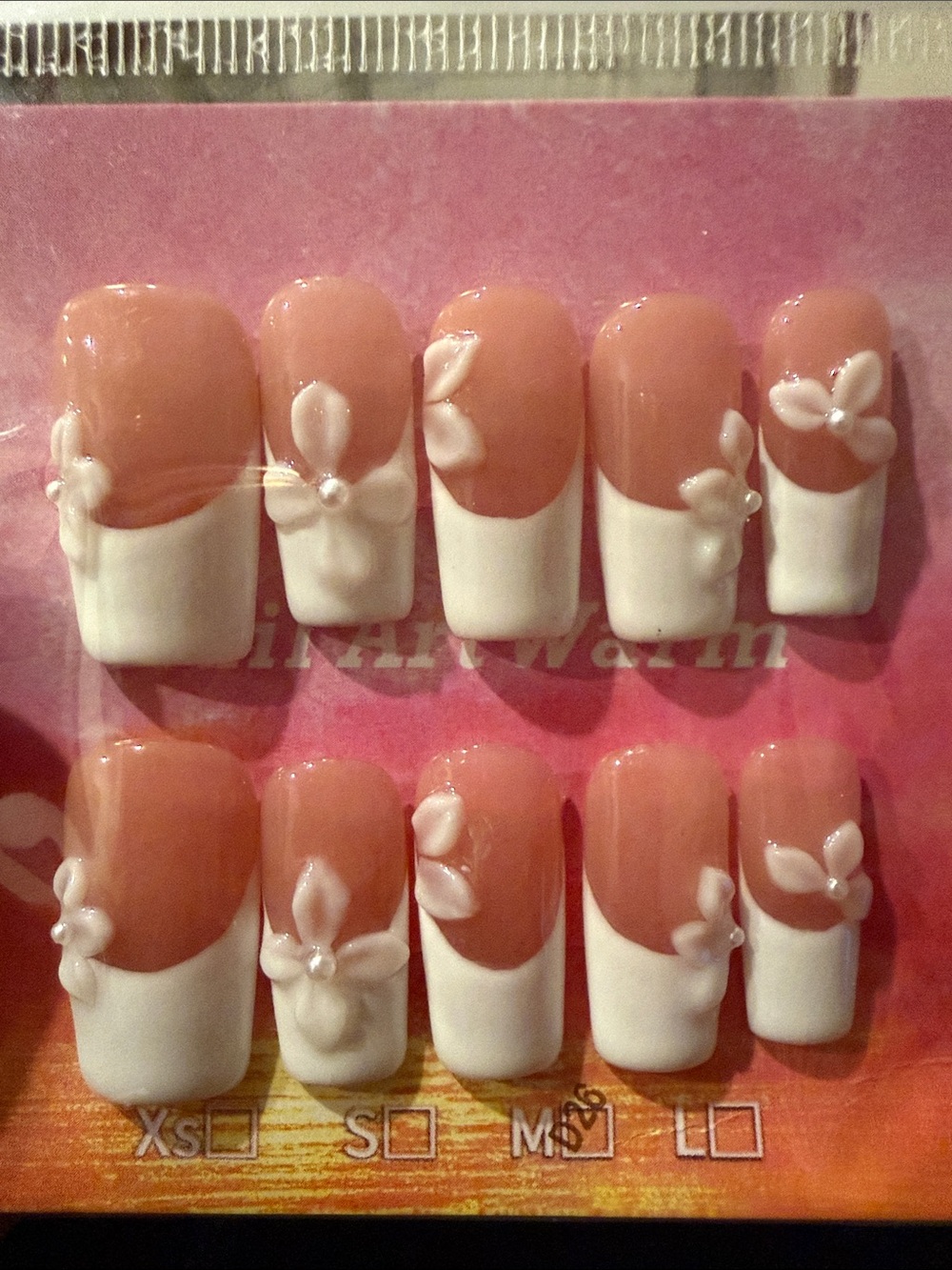 White French tip 3D Floral Press-On Nails